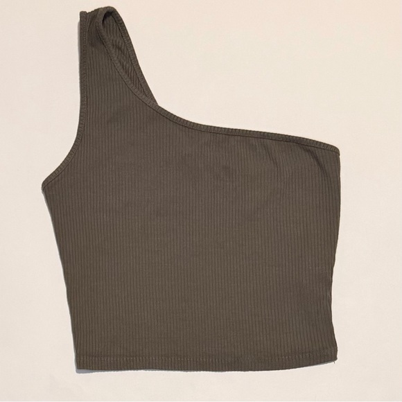 Garage Tops - Garage One-Shoulder Ribbed Crop Top | Dark Olive | Small